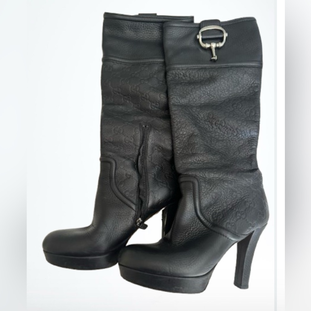 Black Gucci Logo platform boots